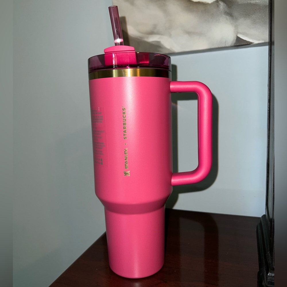 Stanley x Starbucks 2024 Holiday Berry Pink Glitter/Gold Tumbler 40oz